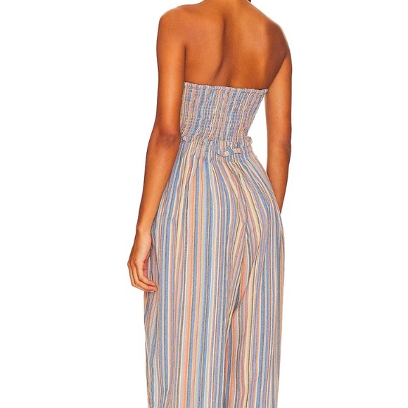 Free People striped strapless wide leg jumper with cute string belt - Picture 4 of 13